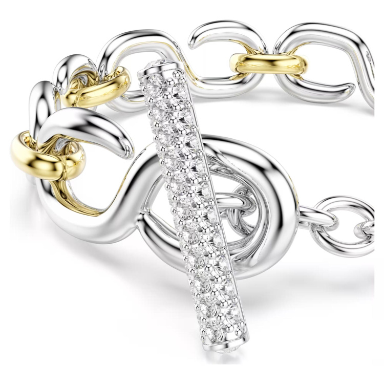 Dextera bracelet Round cut, T-bar, White, Mixed metal finish